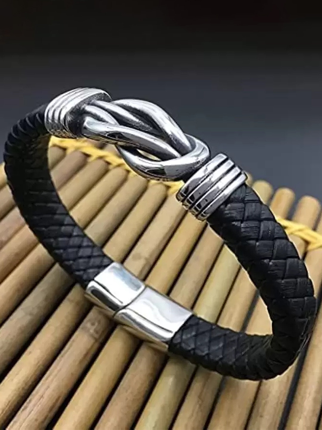

KARISHMA KREATIONS Unisex Leather Silver-Plated Wraparound Bracelet