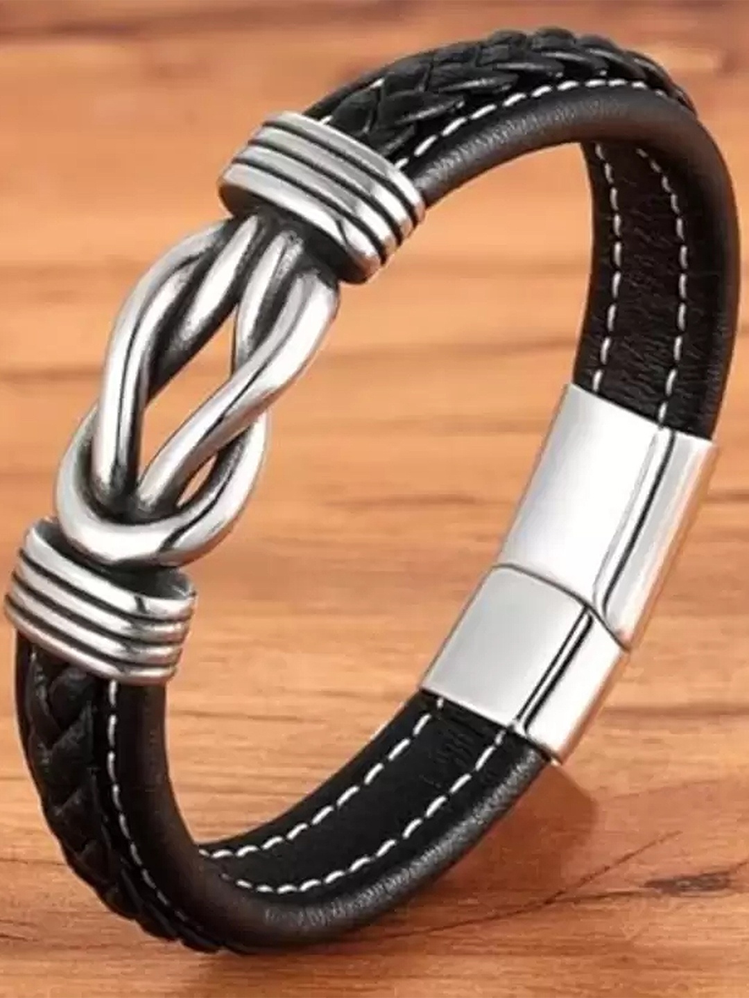 

KARISHMA KREATIONS Unisex Leather Silver-Plated Bracelet