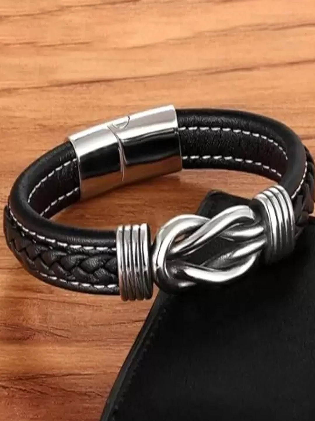 

KARISHMA KREATIONS Unisex Leather Silver Plated Wraparound Bracelet