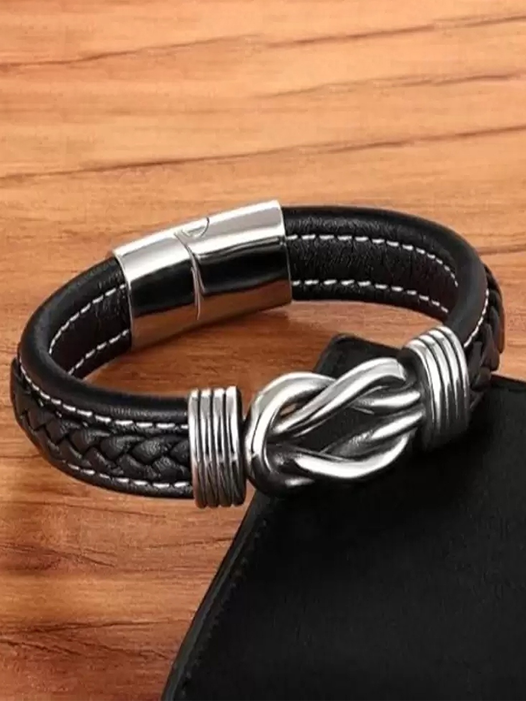 

KARISHMA KREATIONS Unisex Leather Silver Plated Wraparound Bracelet