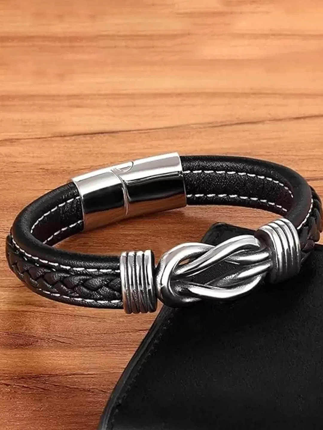

KARISHMA KREATIONS Unisex Silver-Plated Leather Wraparound Bracelet