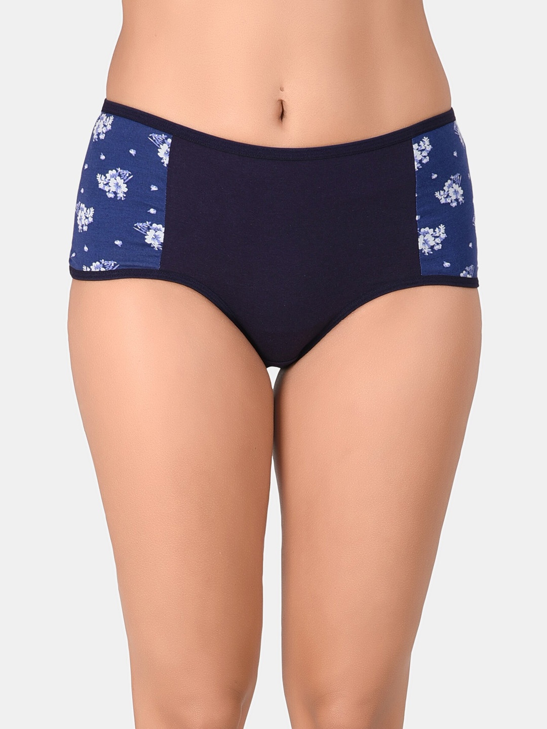 

Innocence Floral Printed High Waist Hipster Briefs, Navy blue