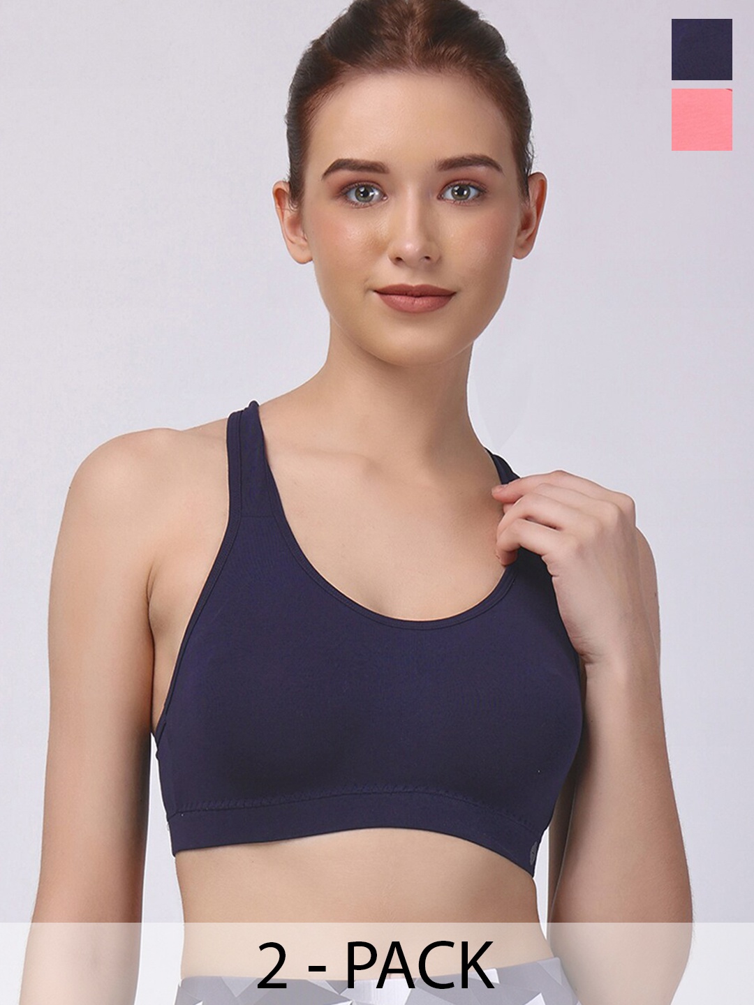 

Floret Pack of 2 Full Coverage Seamless Training Sports Bra, Navy blue