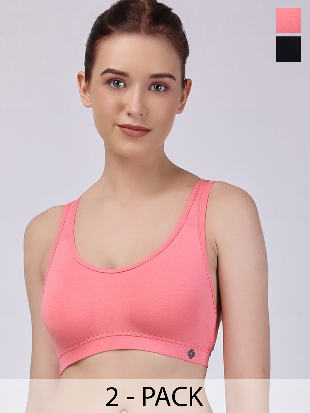 

Floret Pack Of 2 Full Coverage All Day Comfort Racerback Workout Bra, Rose