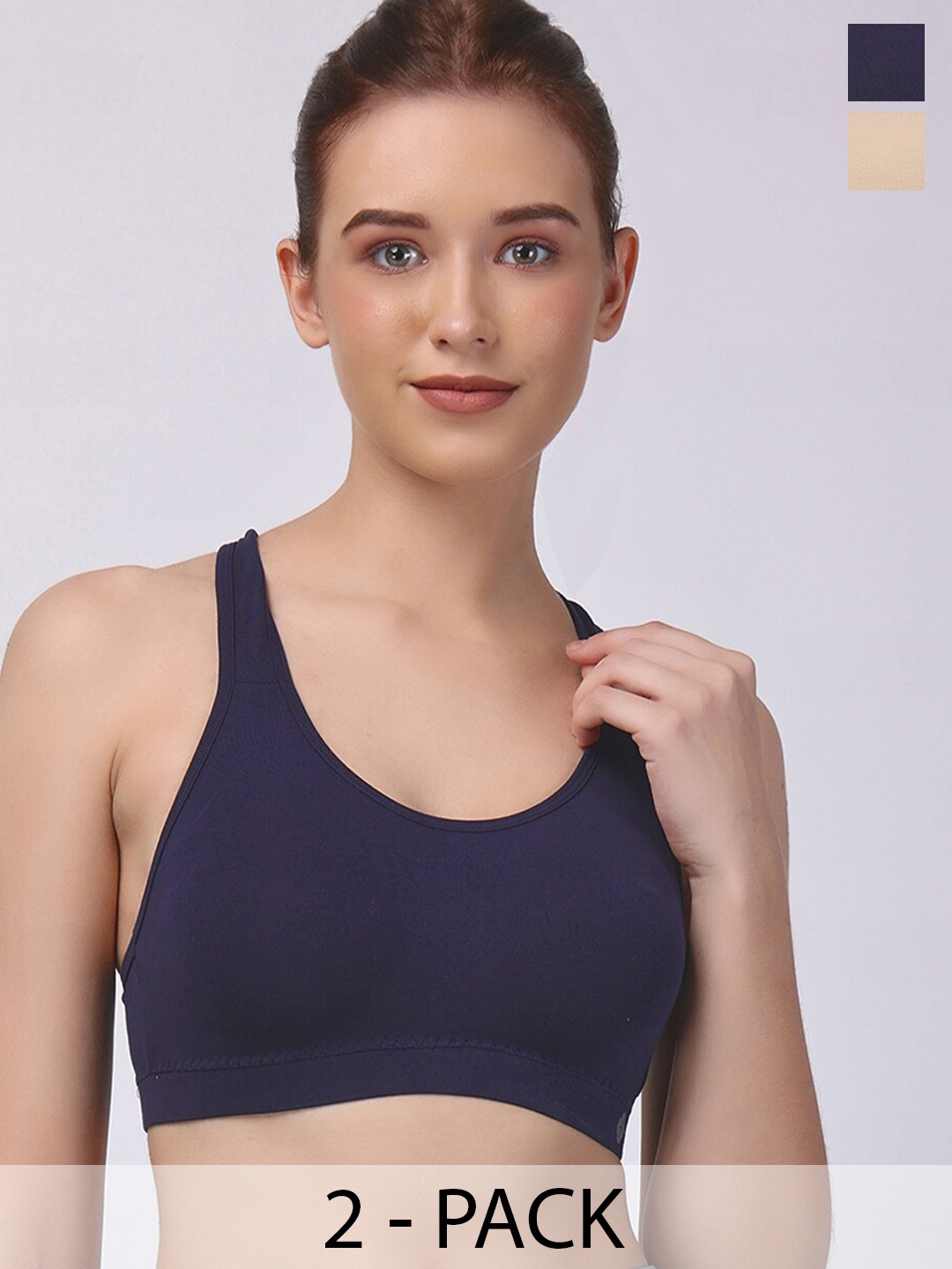 

Floret Pack of 2 Full Coverage Seamless Training Sports Bra, Navy blue