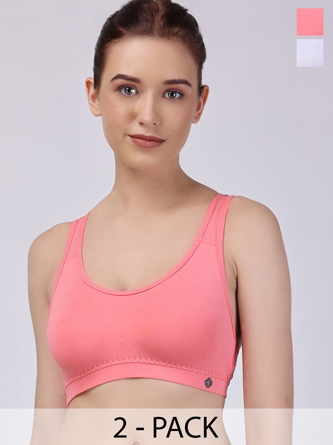 

Floret Pack Of 2 Full Coverage All Day Comfort Racerback Workout Bra, Rose