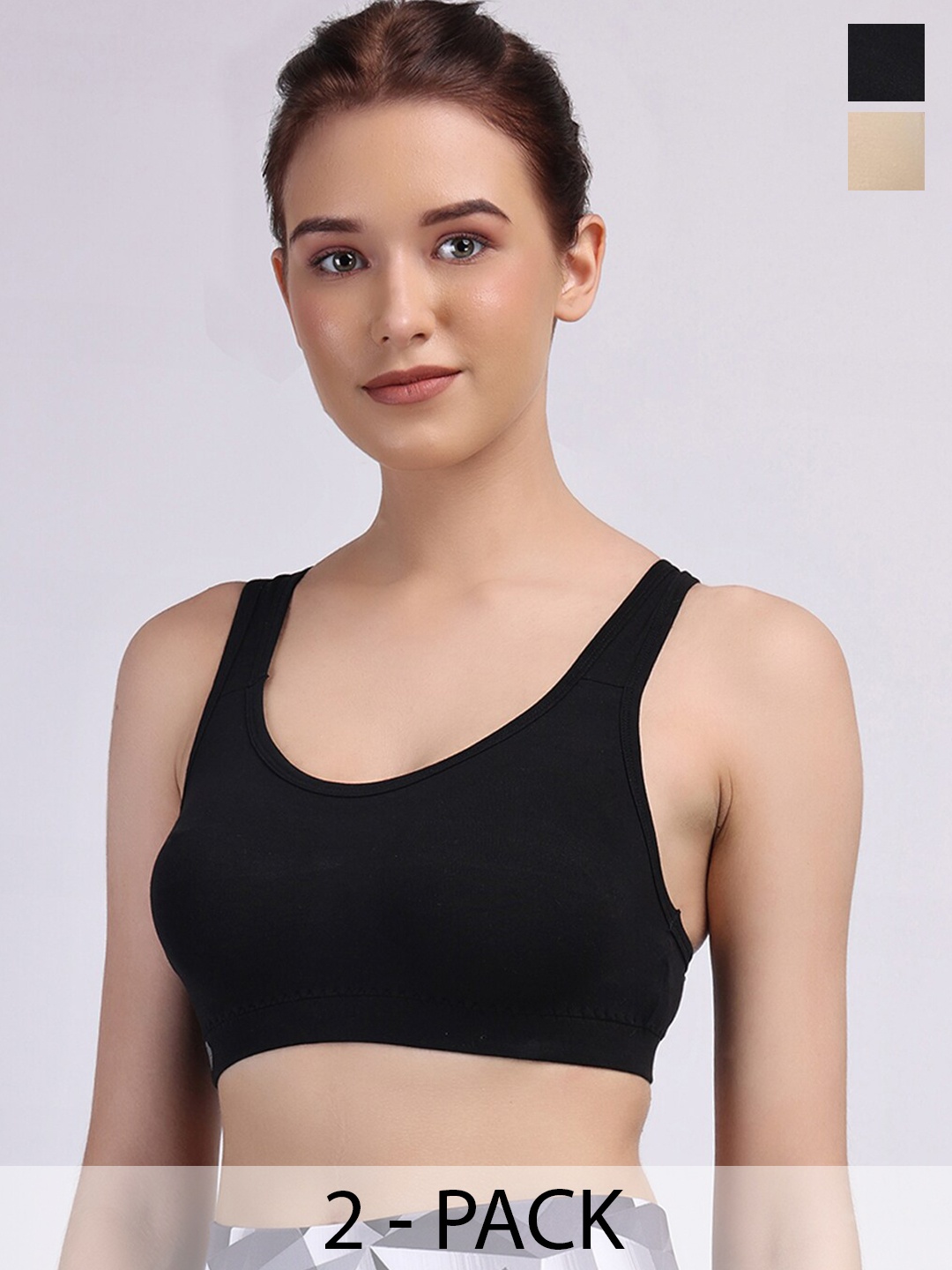 

Floret Pack of 2 Full Coverage Seamless Training Sports Bra, Black