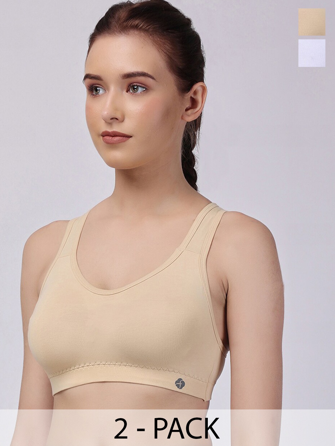 

Floret Pack of 2 Full Coverage Seamless Training Sports Bra, Beige