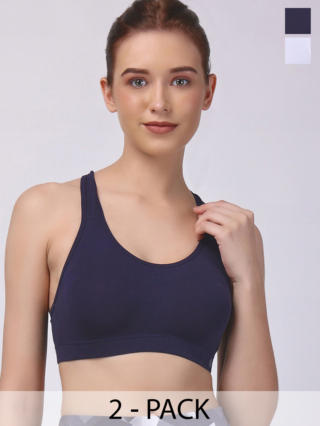 

Floret Pack of 2 Full Coverage Seamless Training Sports Bra, Navy blue