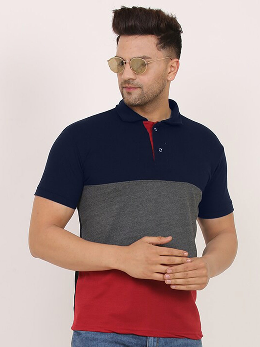 

Leotude Colourblocked Polo Collar T-shirt, Navy blue