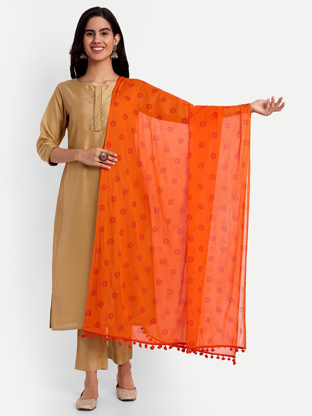 

CANIZZARO Ethnic Motifs Printed Block Print Dupatta, Orange