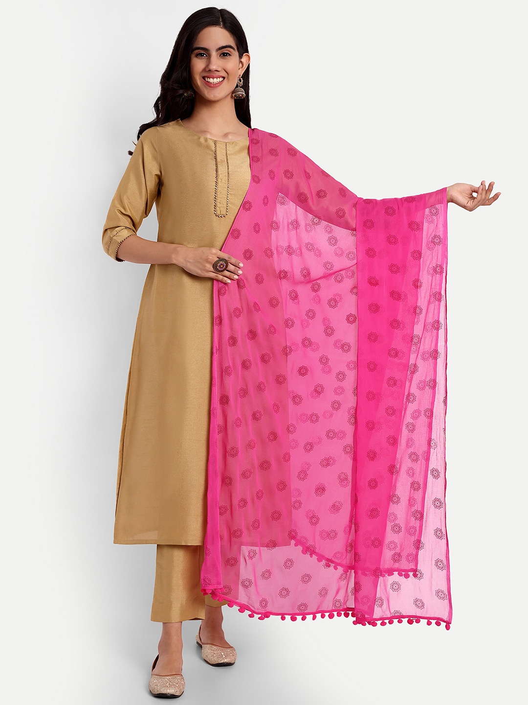 

CANIZZARO Ethnic Motifs Block Printed Dupatta, Pink