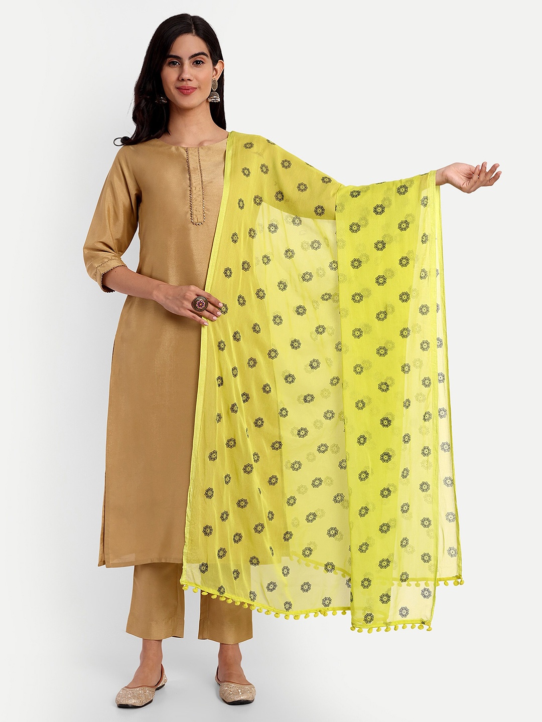 

CANIZZARO Ethnic Motifs Printed Dupatta, Lime green