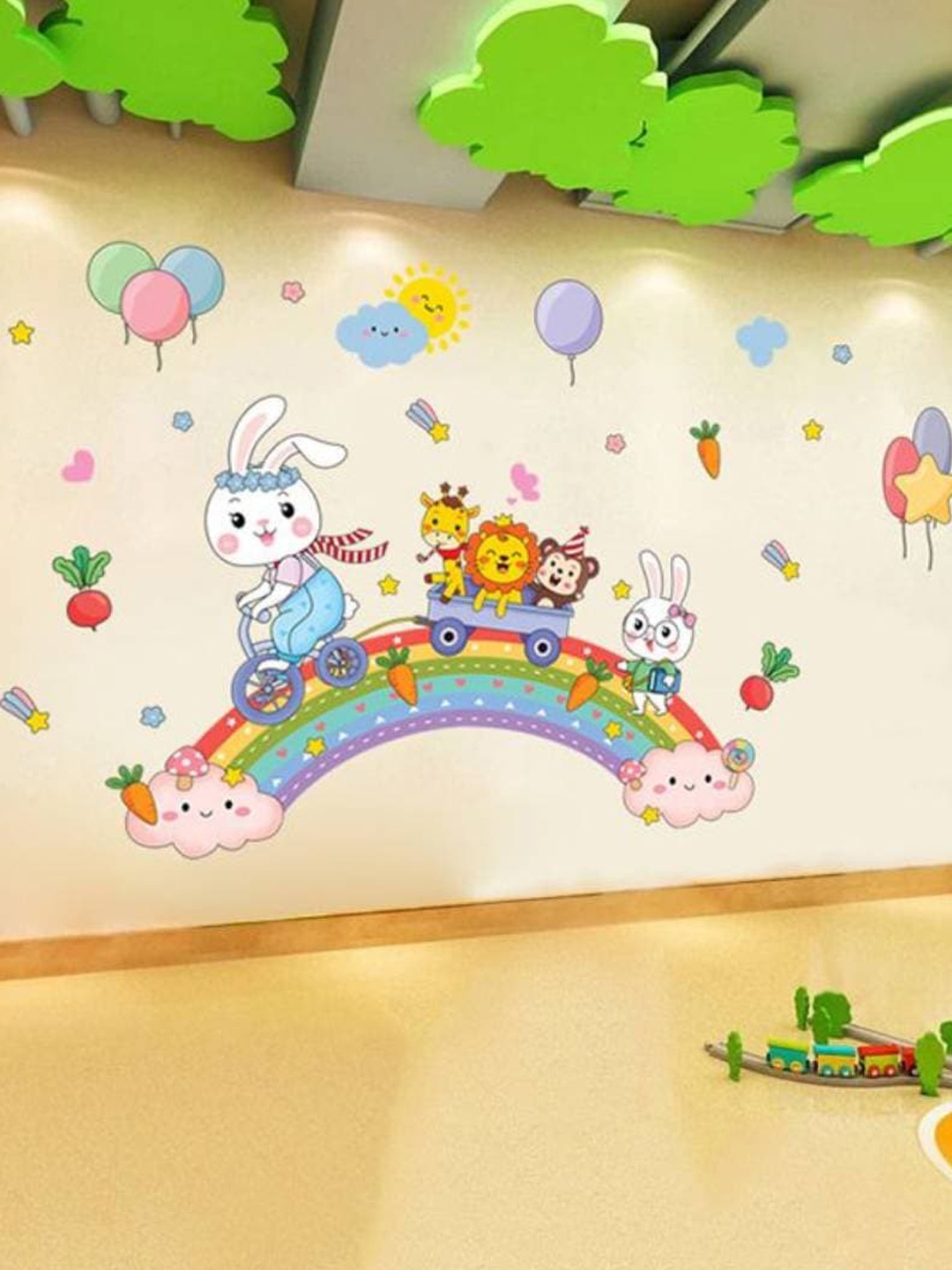 

Jaamso Royals Blue & Pink Cartoon Animals Printed Self-Adhesive Wall Sticker