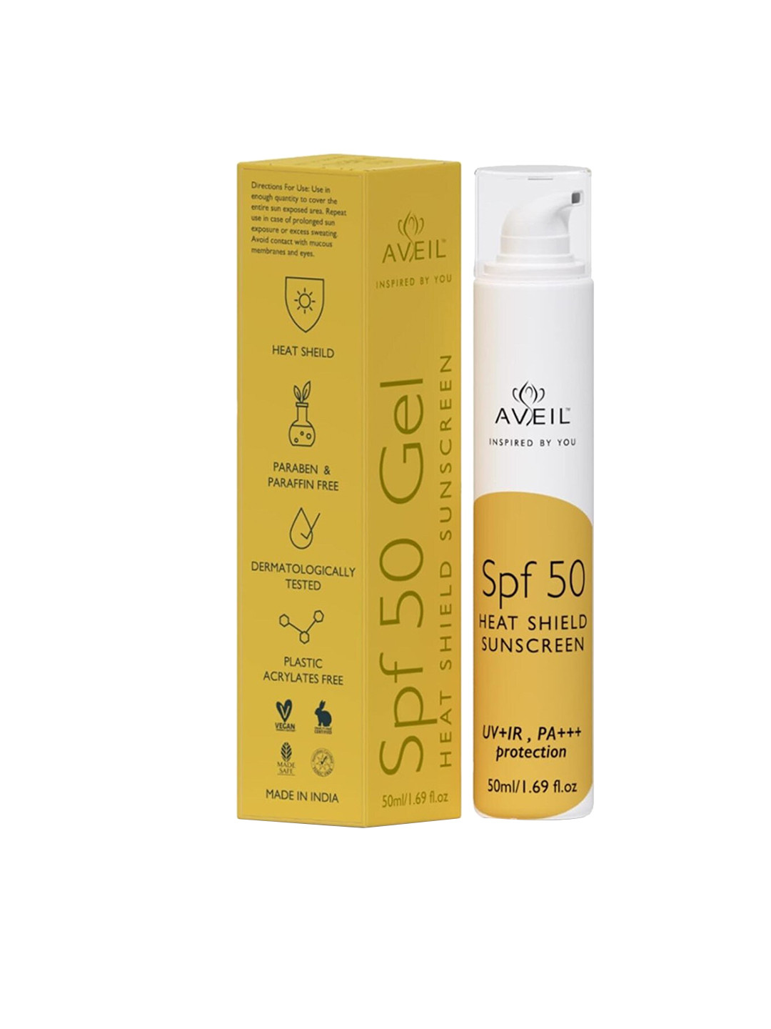 

AVEIL Heat Shield 2-Pcs Gel SPF 50 Sunscreen With PA+++ - 50ml Each, Yellow