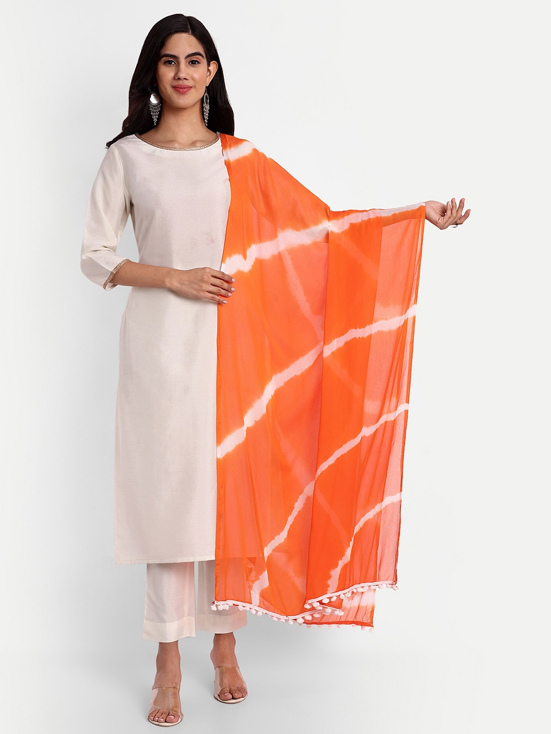 

CANIZZARO Leheriya Printed Chiffon Dupatta, Orange