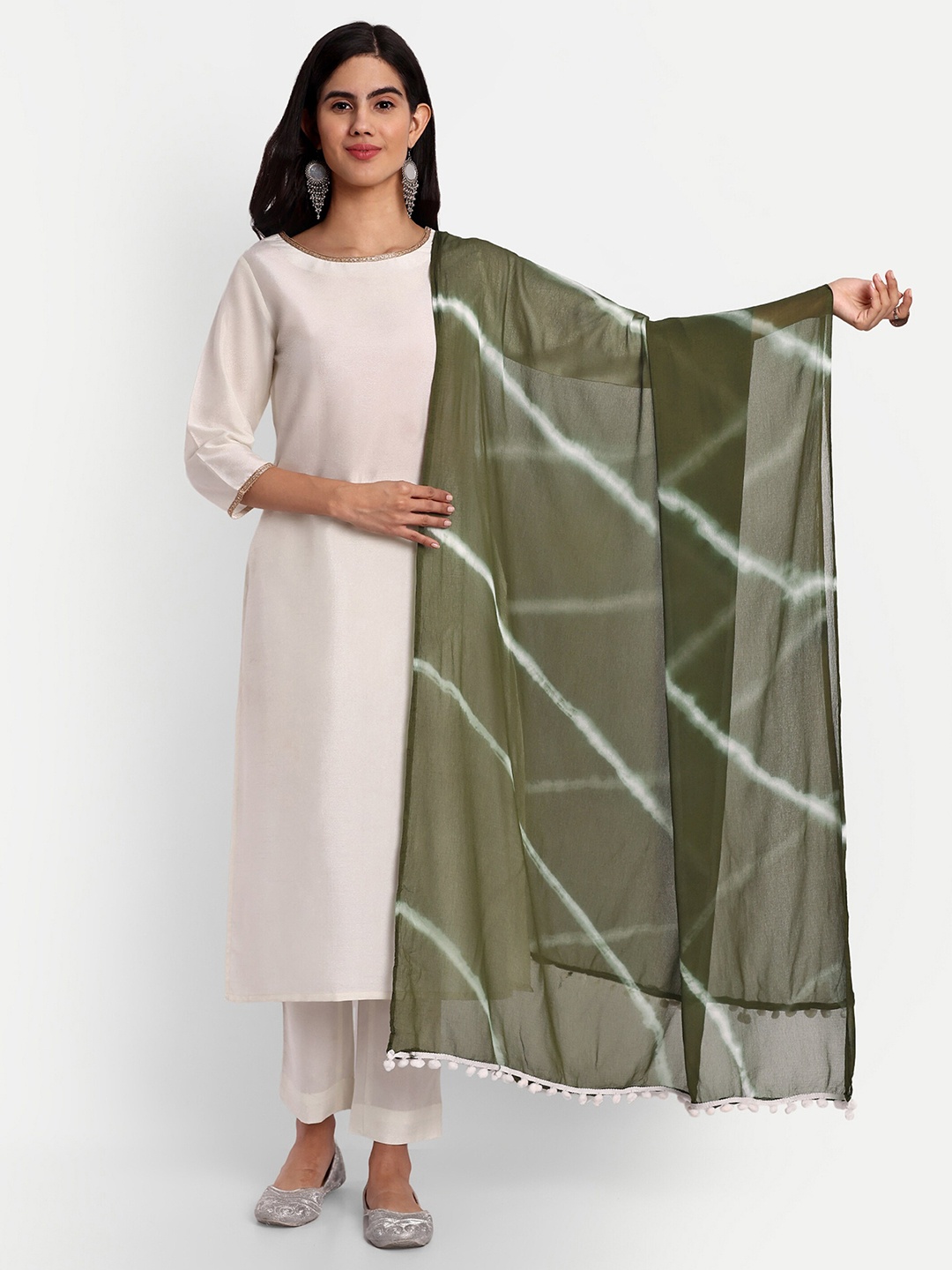 

CANIZZARO Leheriya Printed Chiffon Dupatta, Green
