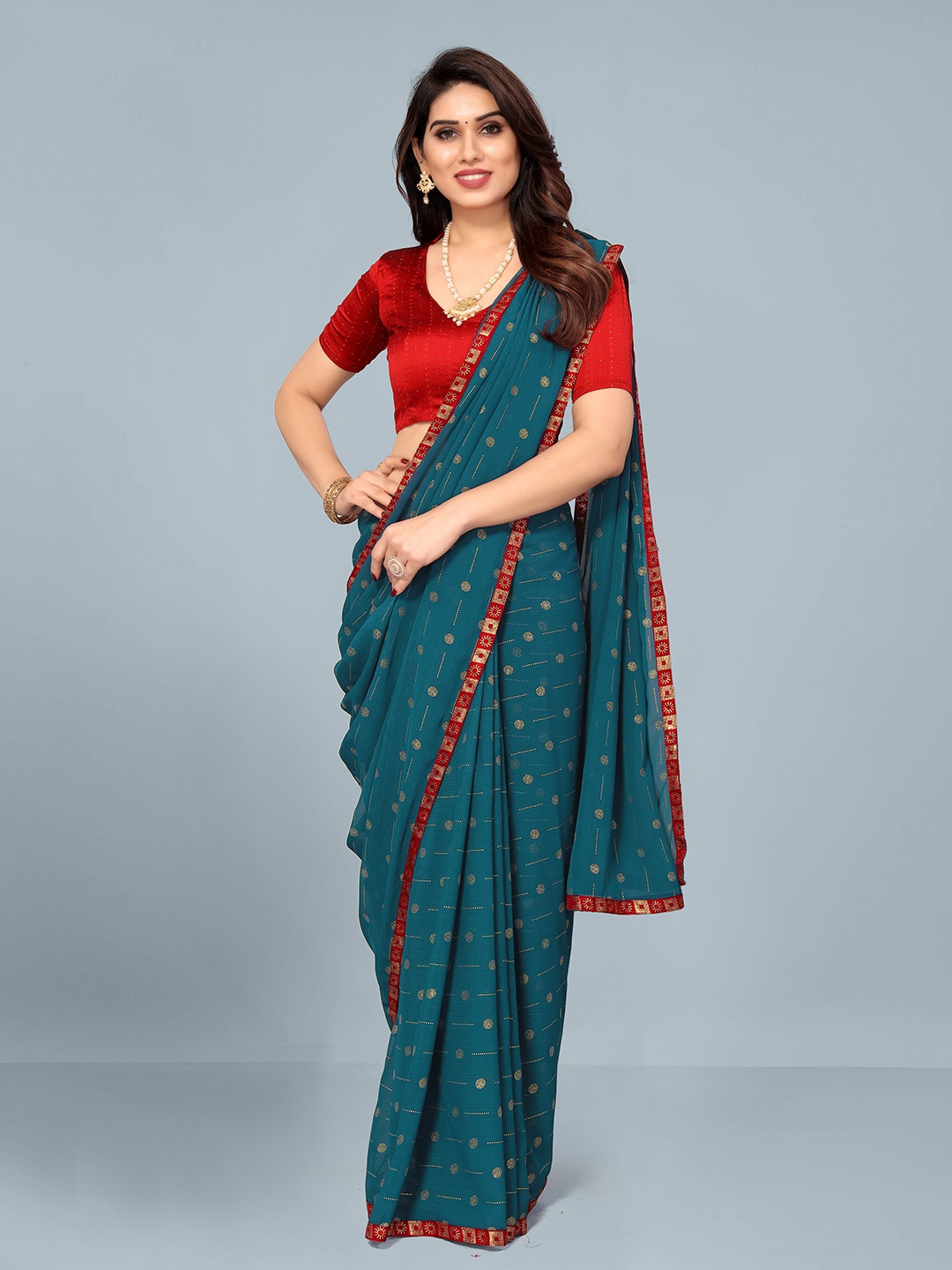 

ISHA TRADE Polka Dot Pure Georgette Saree, Teal