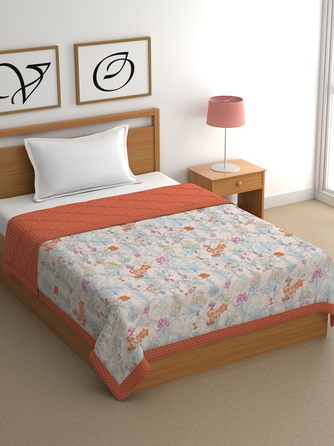

CHHAVI INDIA Brown Floral Cotton 350 GSM Mild Winter Single Bed Comforter