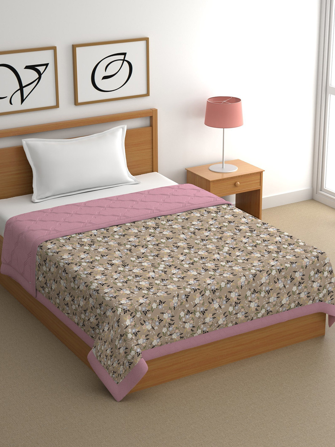 

CHHAVI INDIA Brown Floral Cotton 350 GSM Mild Winter Single Bed Comforter