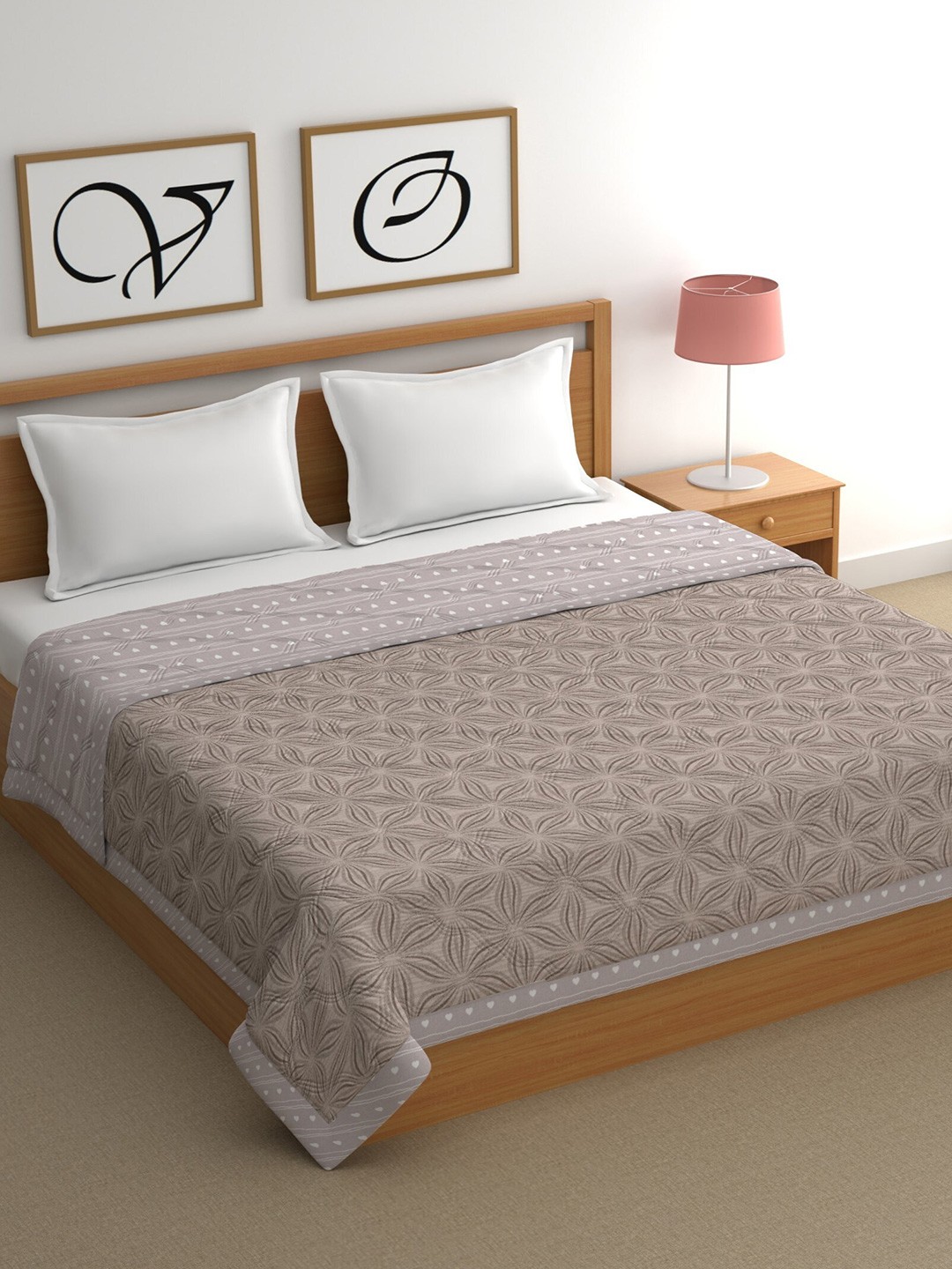 

CHHAVI INDIA Grey & White Floral Cotton 350 GSM Mild Winter Double Bed Comforter