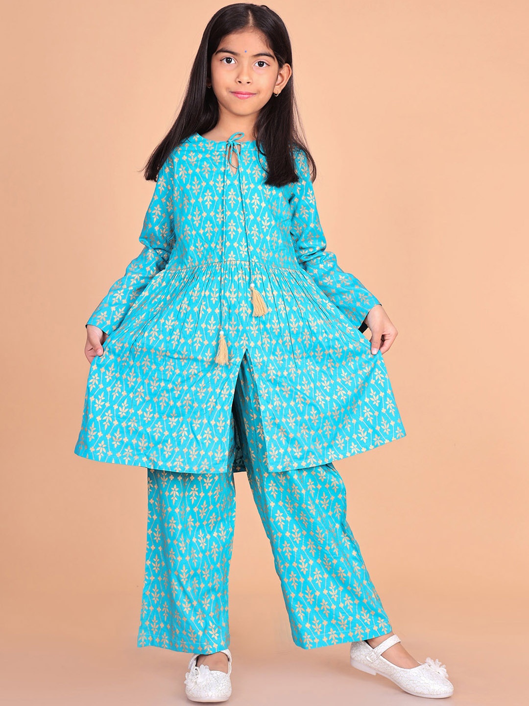 

BAESD Girls Floral Printed A Line Kurta with Palazzos, Blue