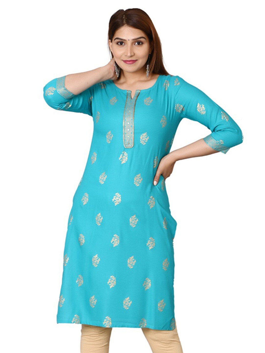 

BAESD Ethnic Motifs Printed Kurta, Turquoise blue