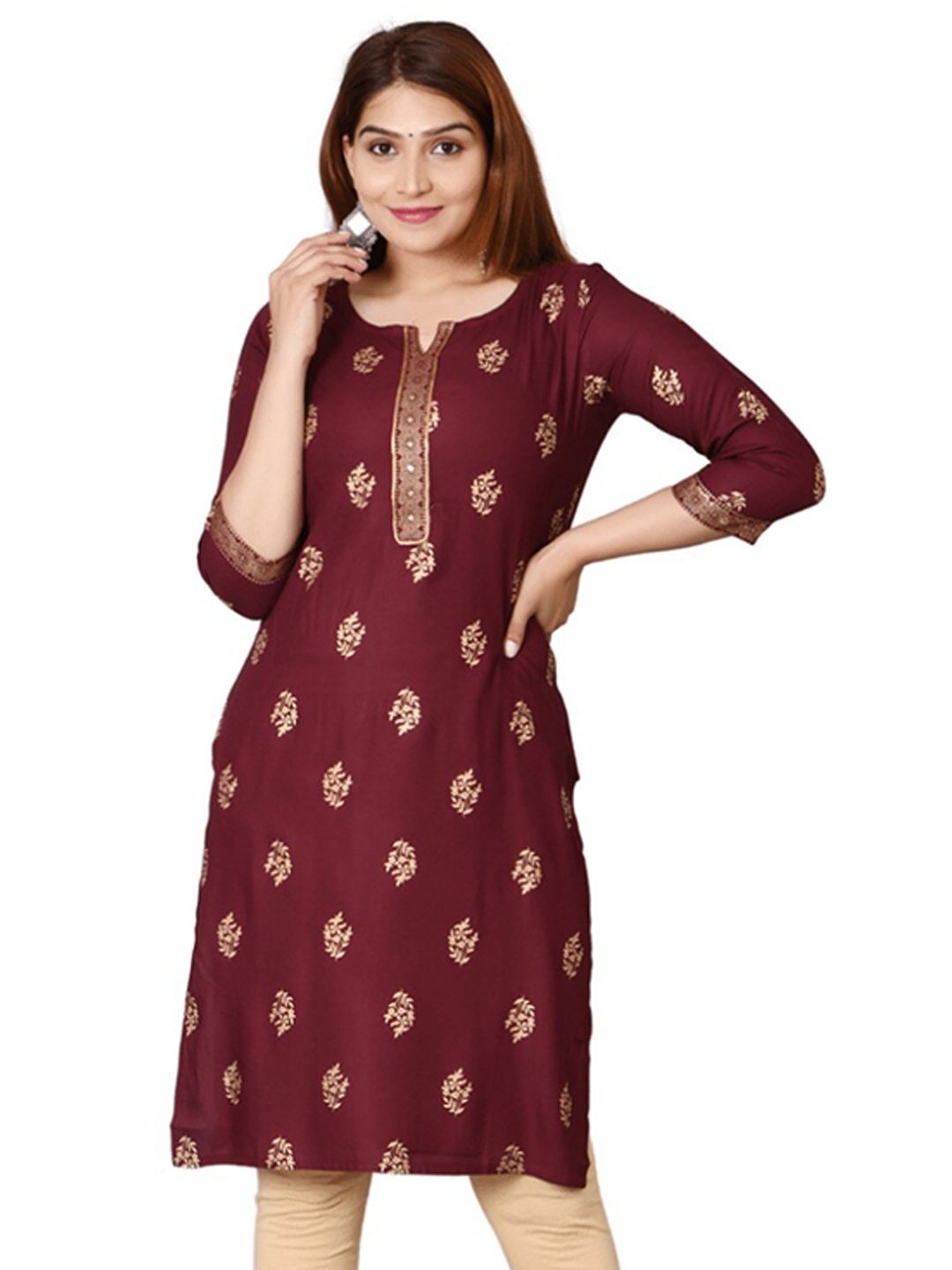 

BAESD Ethnic Motifs Printed Kurta, Maroon