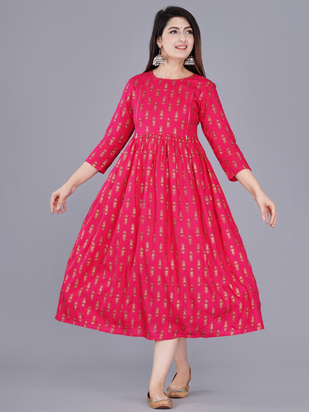 

BAESD Maternity Ethnic Motifs Printed Fit & Flare Midi Ethnic Dress, Red