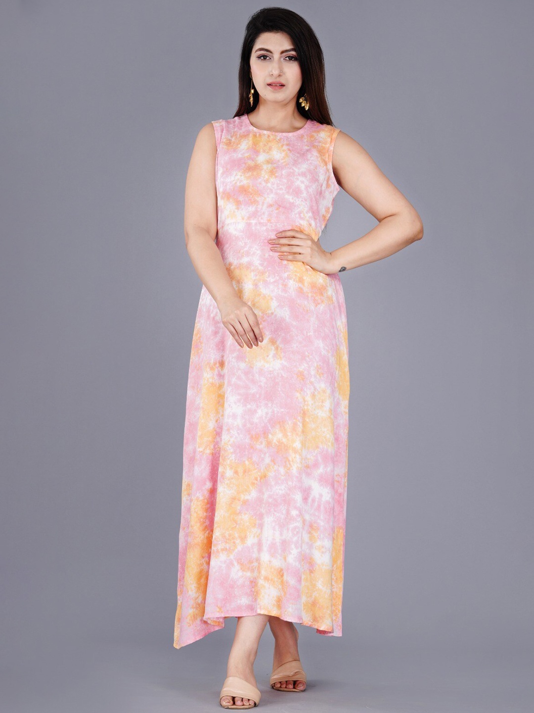 

BAESD Tie & Dye A-Line Cotton Midi Dress, Orange