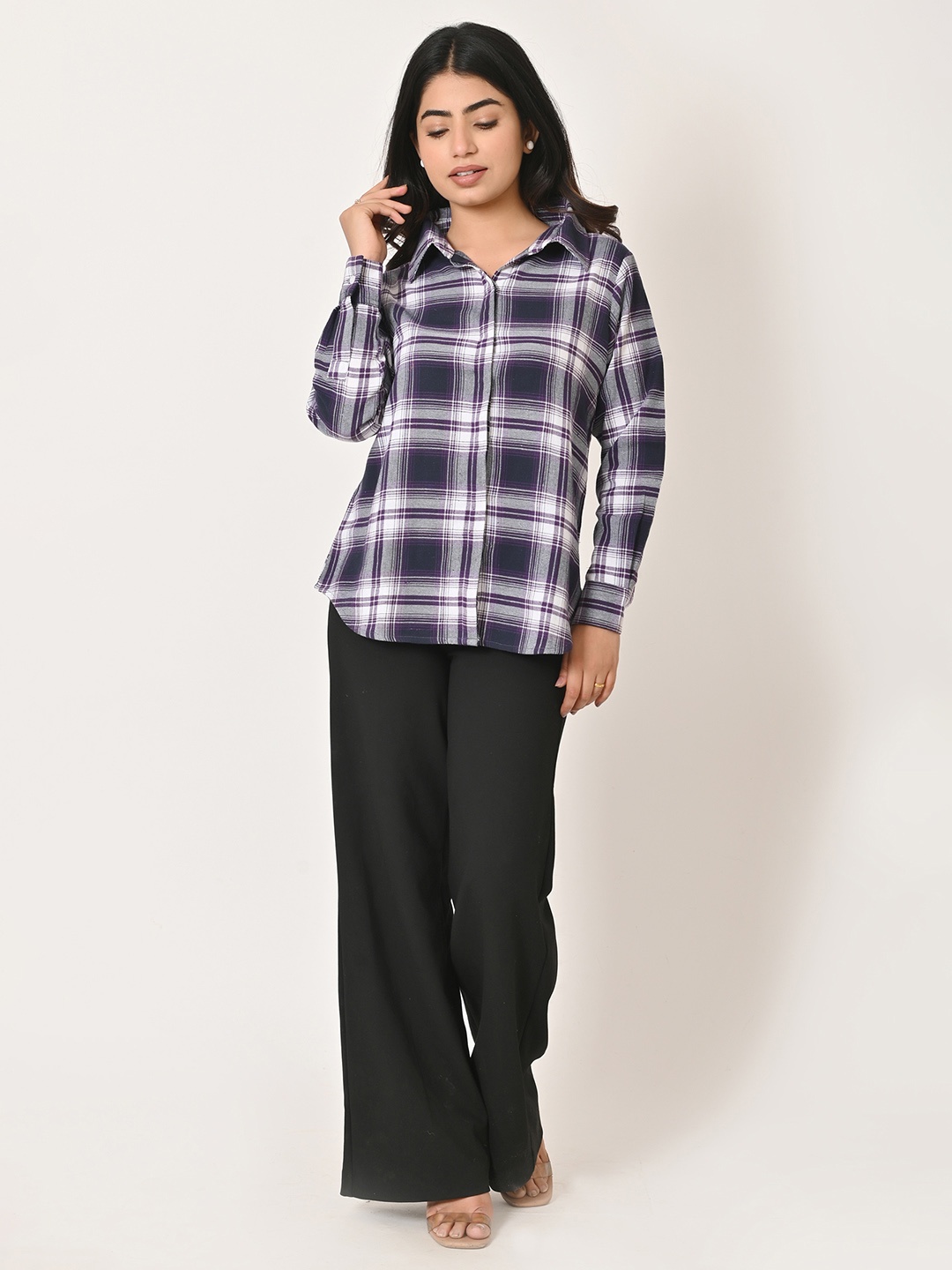 

BAESD Blue Spread Collar Long Sleeves Checked Cotton Formal Shirt