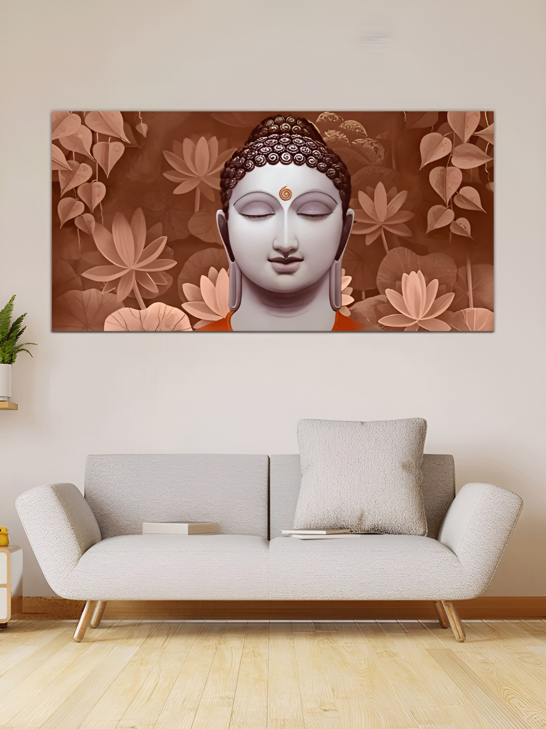 

MITHILA Handicrafts Lord Buddha Canvas Paintings Wall Art, Coffee brown