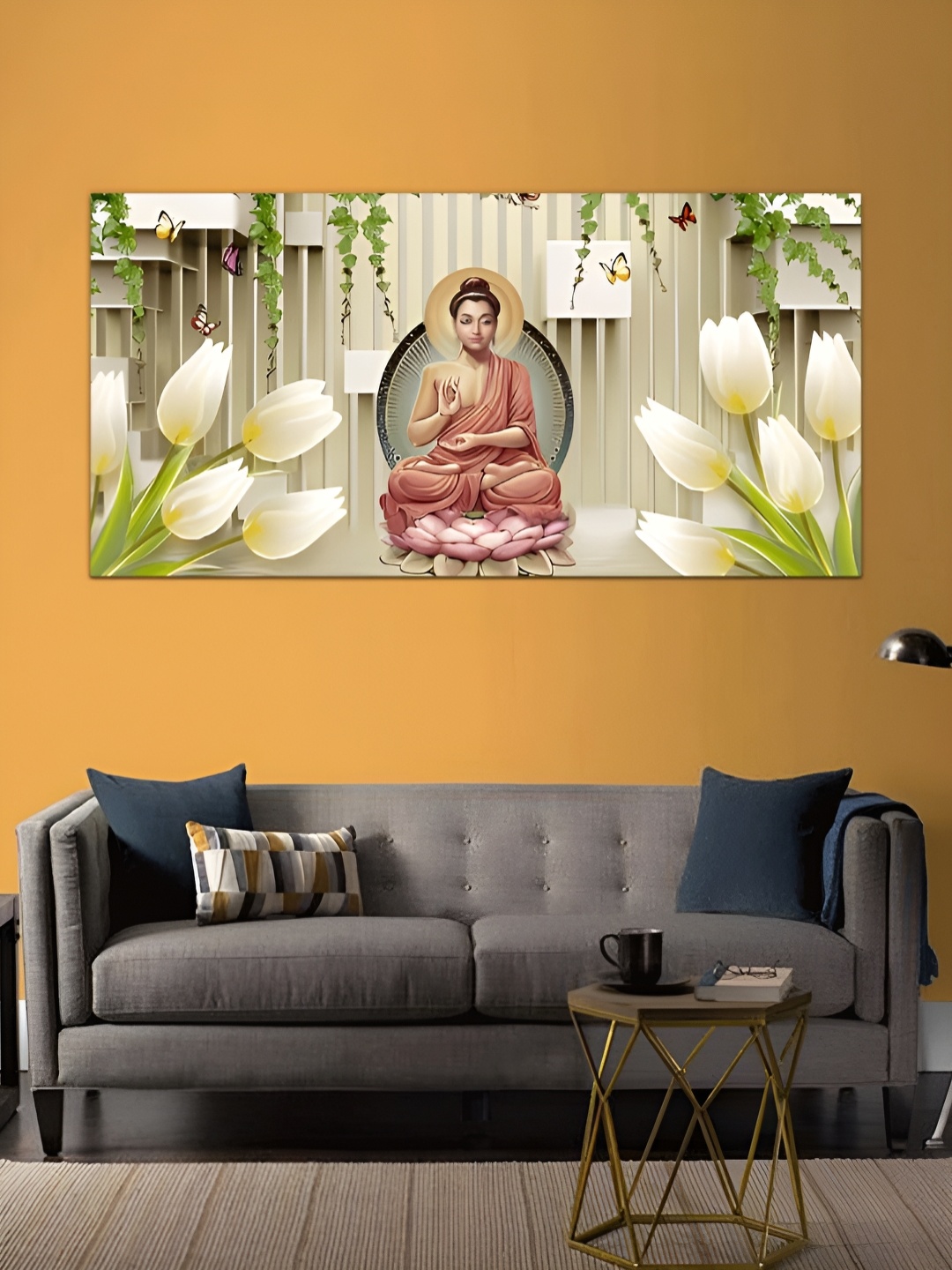 

MITHILA Handicrafts Lord buddha Canvas Paintings Wall Art, Off white