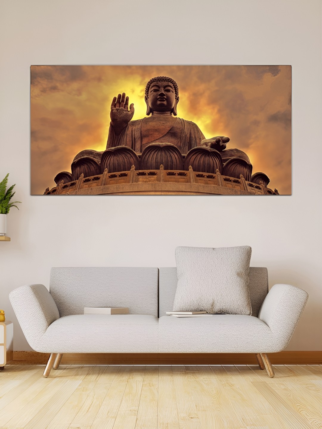 

MITHILA Handicrafts Lord Buddha Canvas Paintings Wall Art, Coffee brown