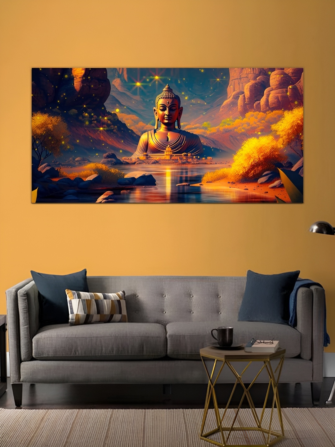 

MITHILA Handicrafts Lord buddha Canvas Paintings Wall Art, Yellow
