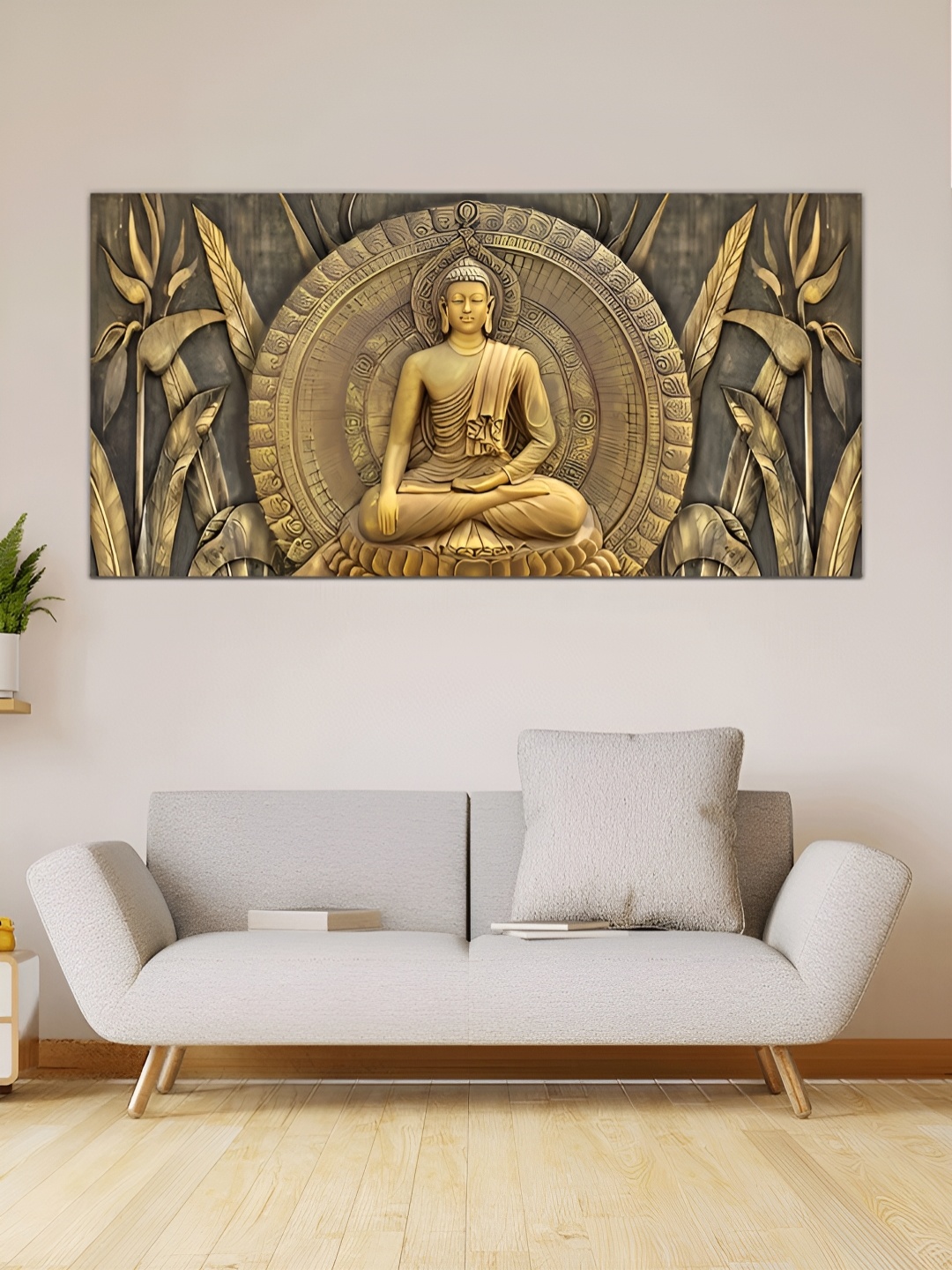 

MITHILA Handicrafts Buddha Canvas Paintings Wall Art, Gold