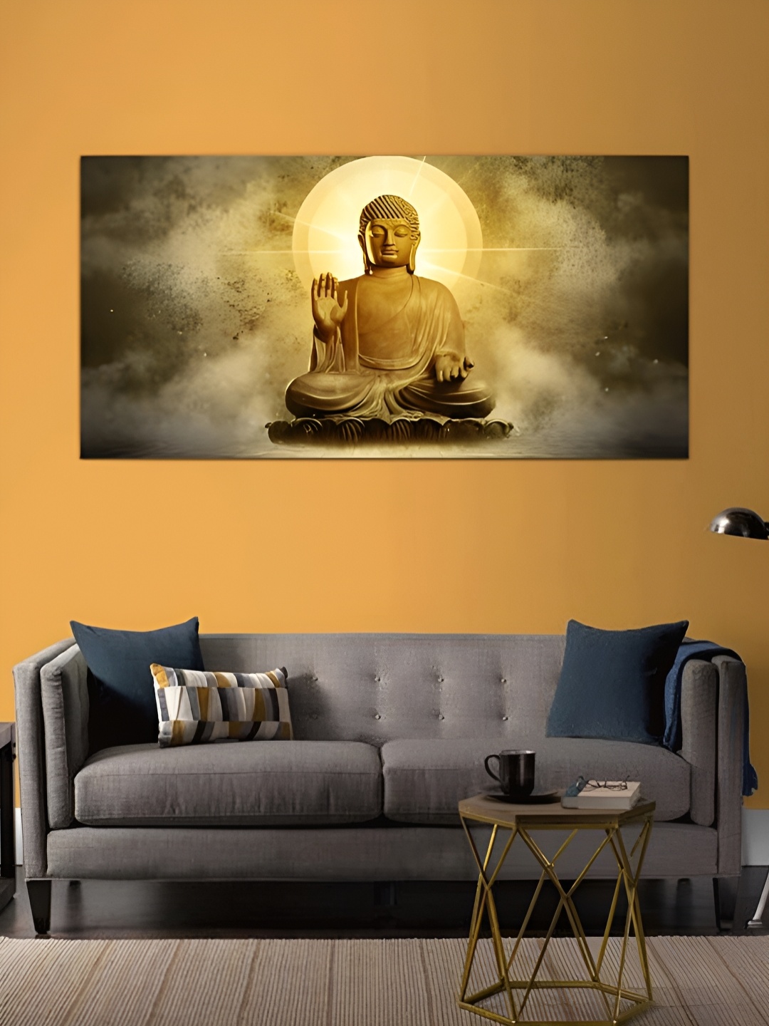 

MITHILA Handicrafts Lord Buddha Canvas Paintings Wall Art, Yellow