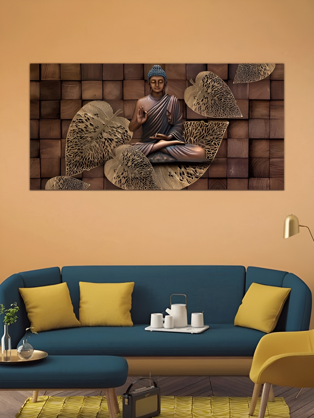 

MITHILA Handicrafts Lord Buddha Canvas Paintings Wall Art, Coffee brown