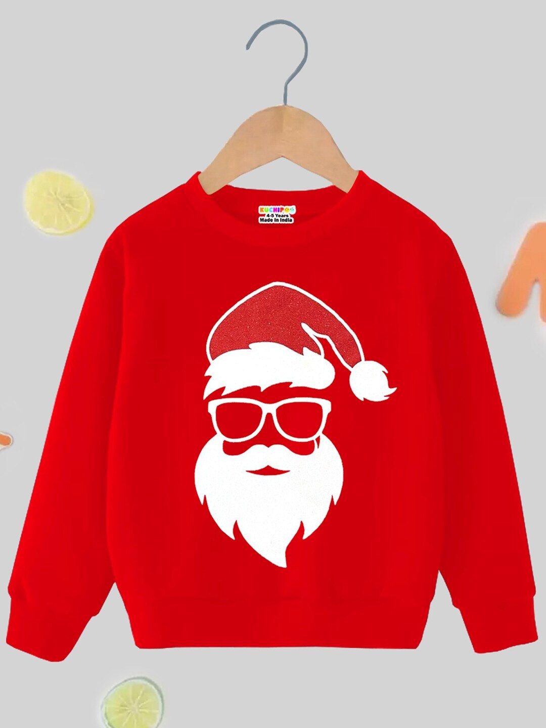 

KUCHIPOO Kids Graphic Printed Long Sleeves Fleece Pullover Sweatshirt, Red