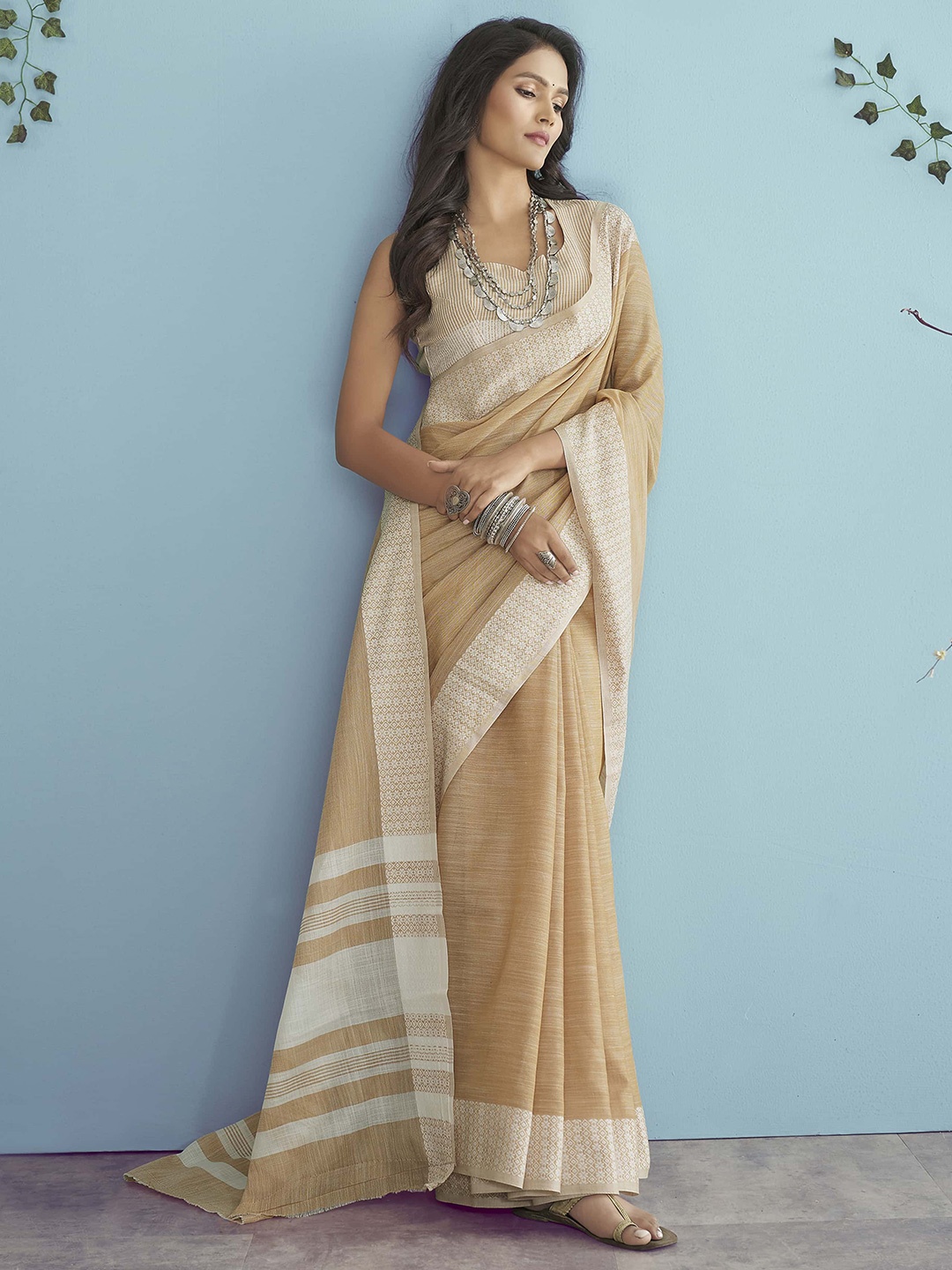 

Stylefables Pure Linen Saree, Brown