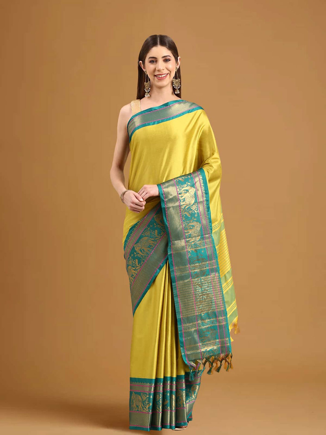 

Stylefables Woven Design Border Zari Saree, Yellow