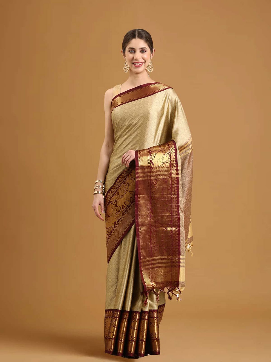 

Stylefables Ethnic Motifs Woven Design Silk Blend Banarasi Saree, Gold