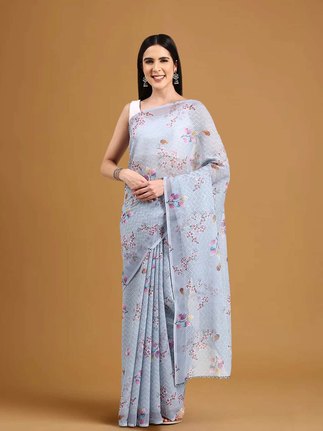 

Stylefables Floral Printed Saree, Grey