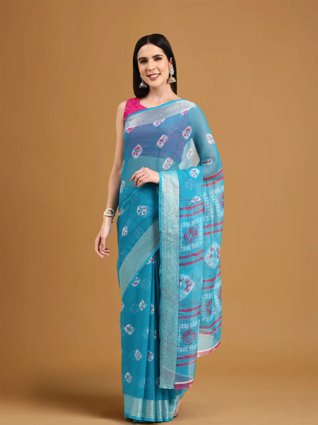 

Stylefables Bandhani Printed Zari Saree, Blue
