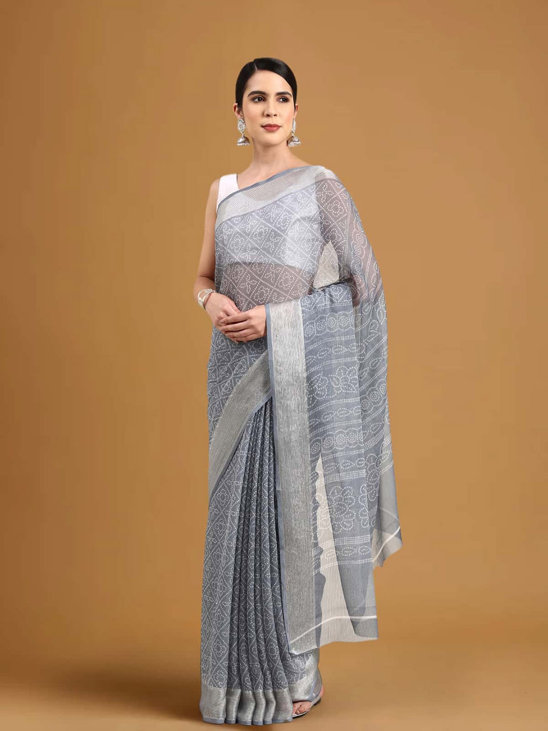 

Stylefables Bandhani Printed Saree, Grey