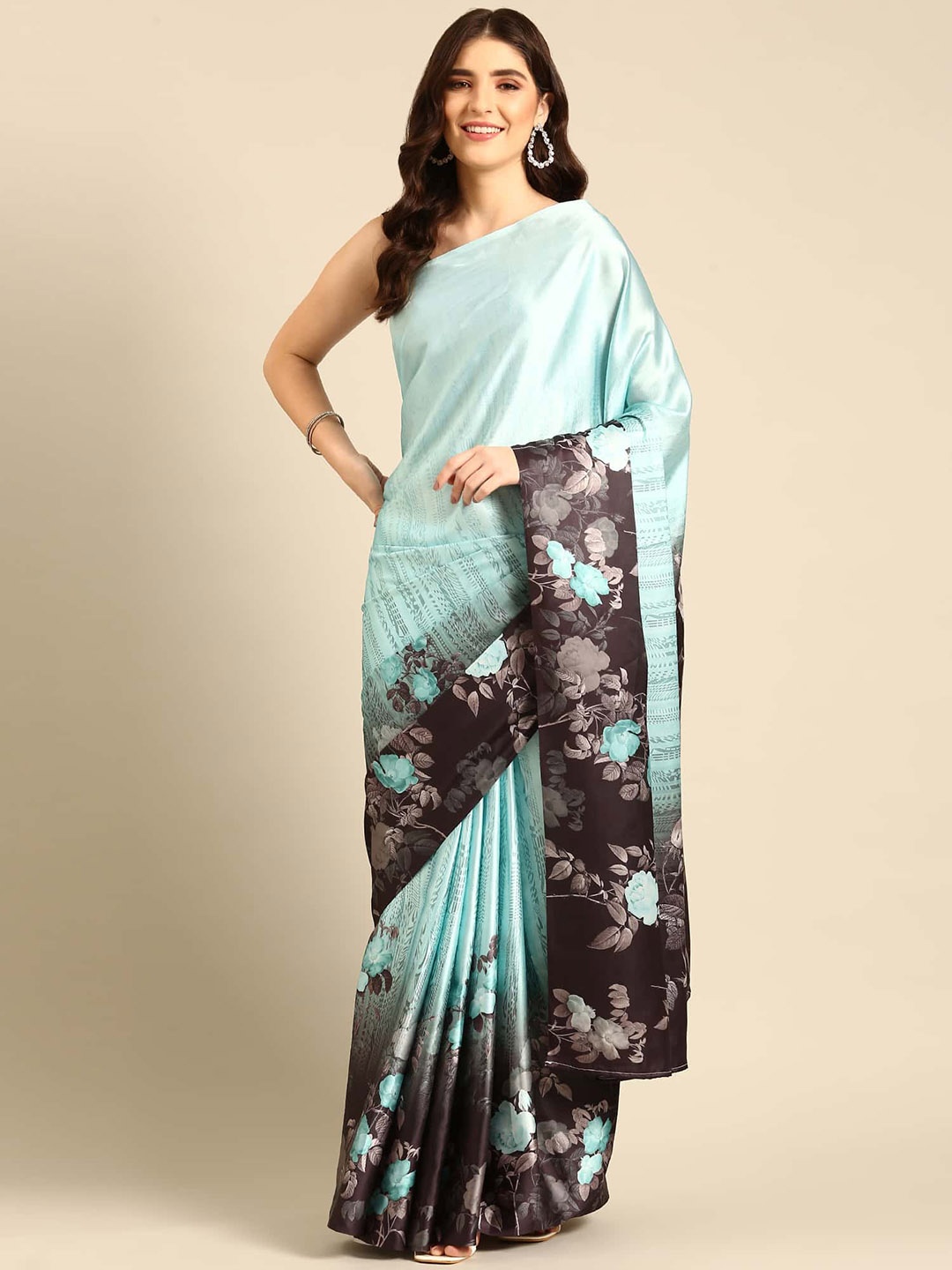 

Stylefables Royal Rani Floral Printed Satin Saree, Blue