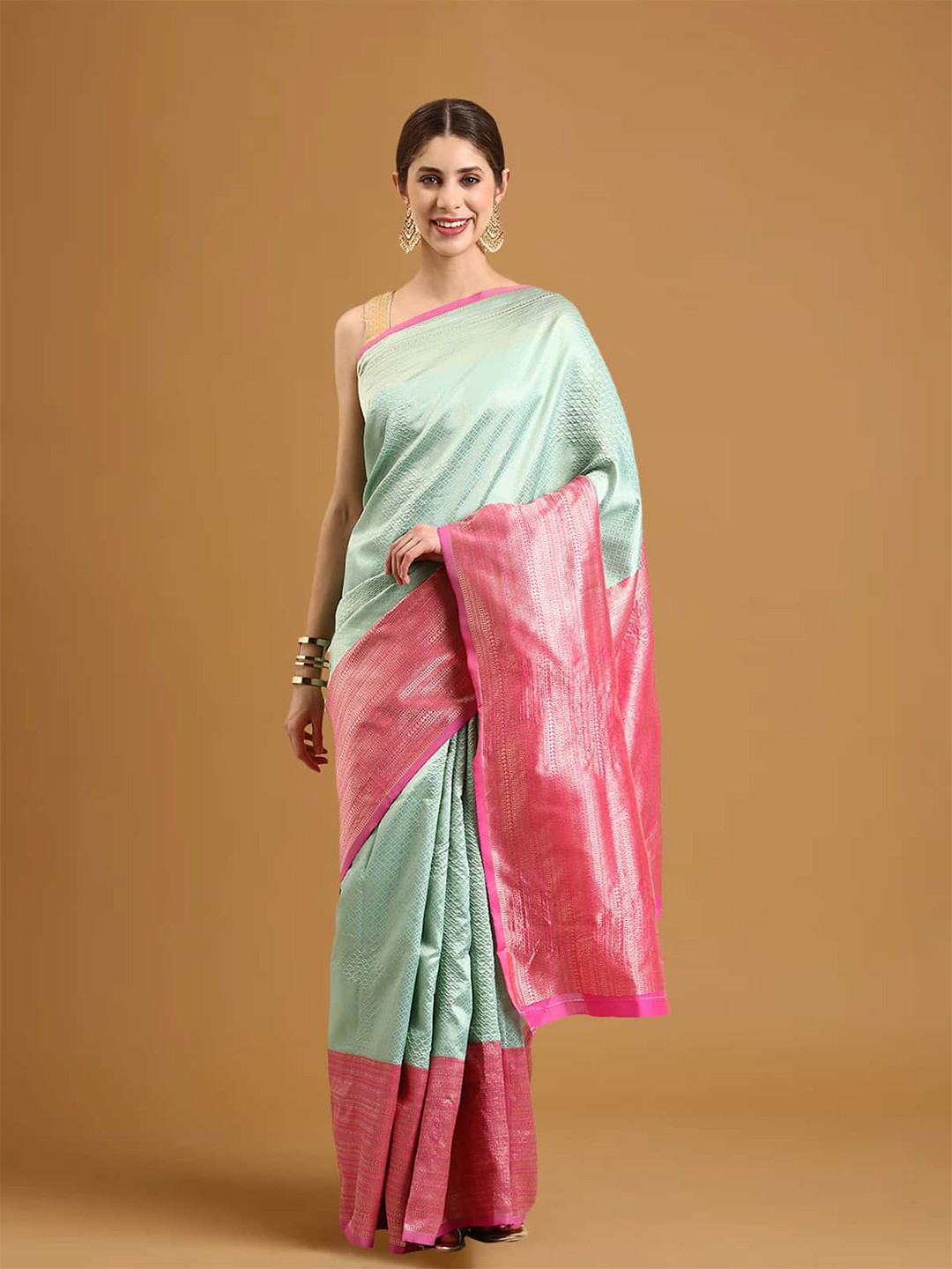 

Stylefables Ethnic Motifs Woven Design Silk Blend Saree, Green