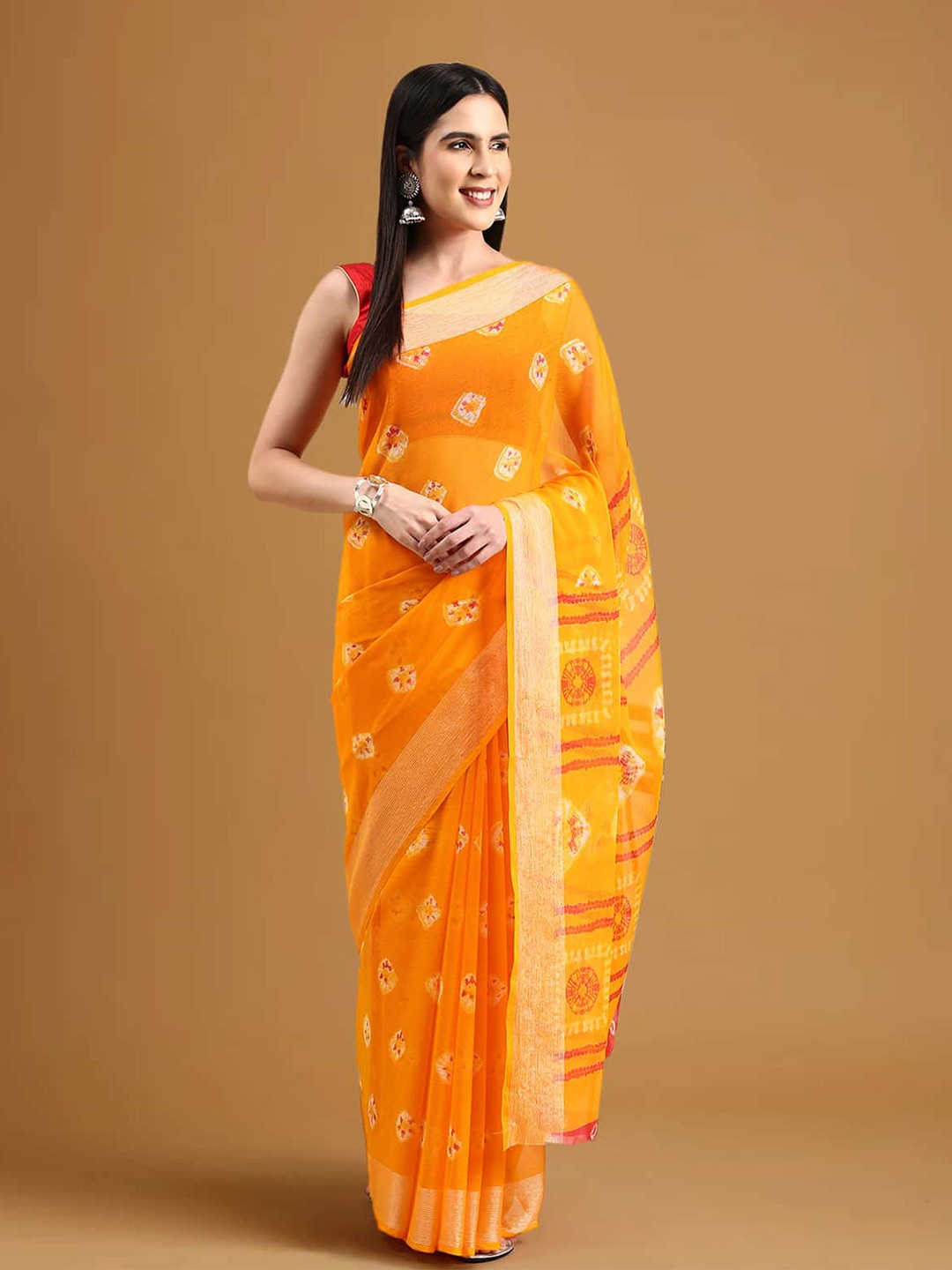 

Stylefables Ethnic Motif Printed Zari Saree, Orange