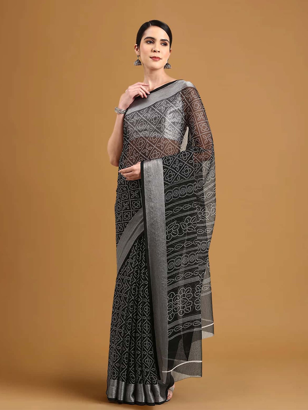 

Stylefables Bandhani Printed Poly Chiffon Saree, Black