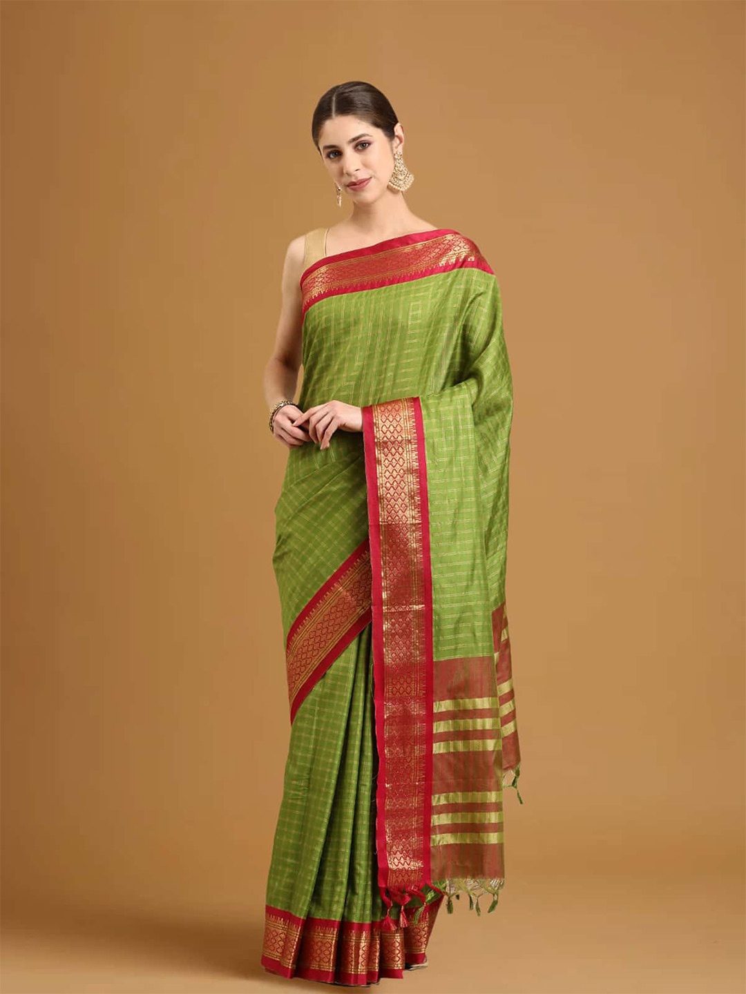 

Stylefables Bahar Checked Zari Saree, Green